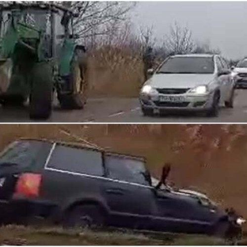 Accident pe DJ 591 între un autoturism și un tractor